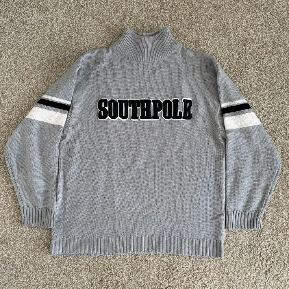 Y2K Southpole Mock Neck Embroidered Logo Sweater Winter Skate Size L
